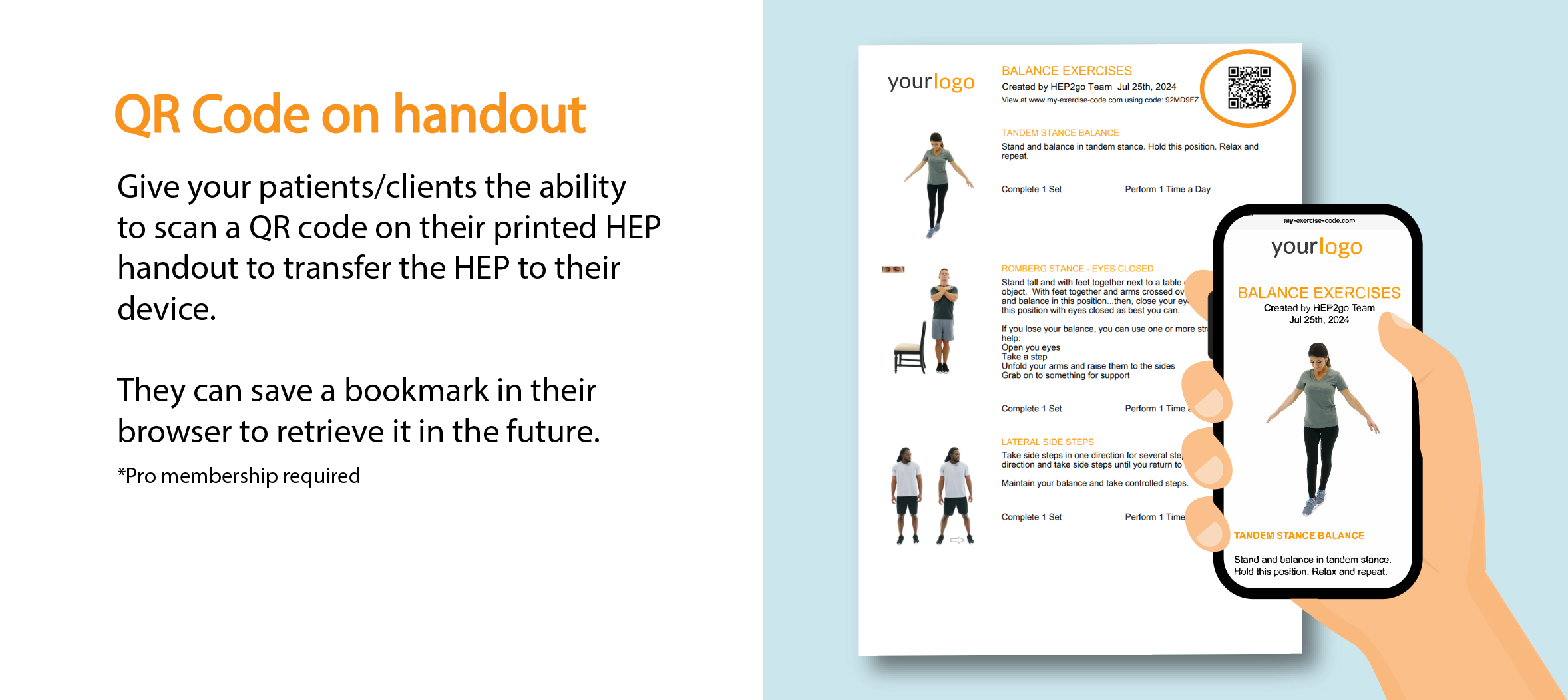 HEP2go is the most advanced and cost effective Home Excercise Progam, and the first to utilize secure QR codes for excercise program delivery.  QR codes allow patients quick access to view prescribed online exercise programs